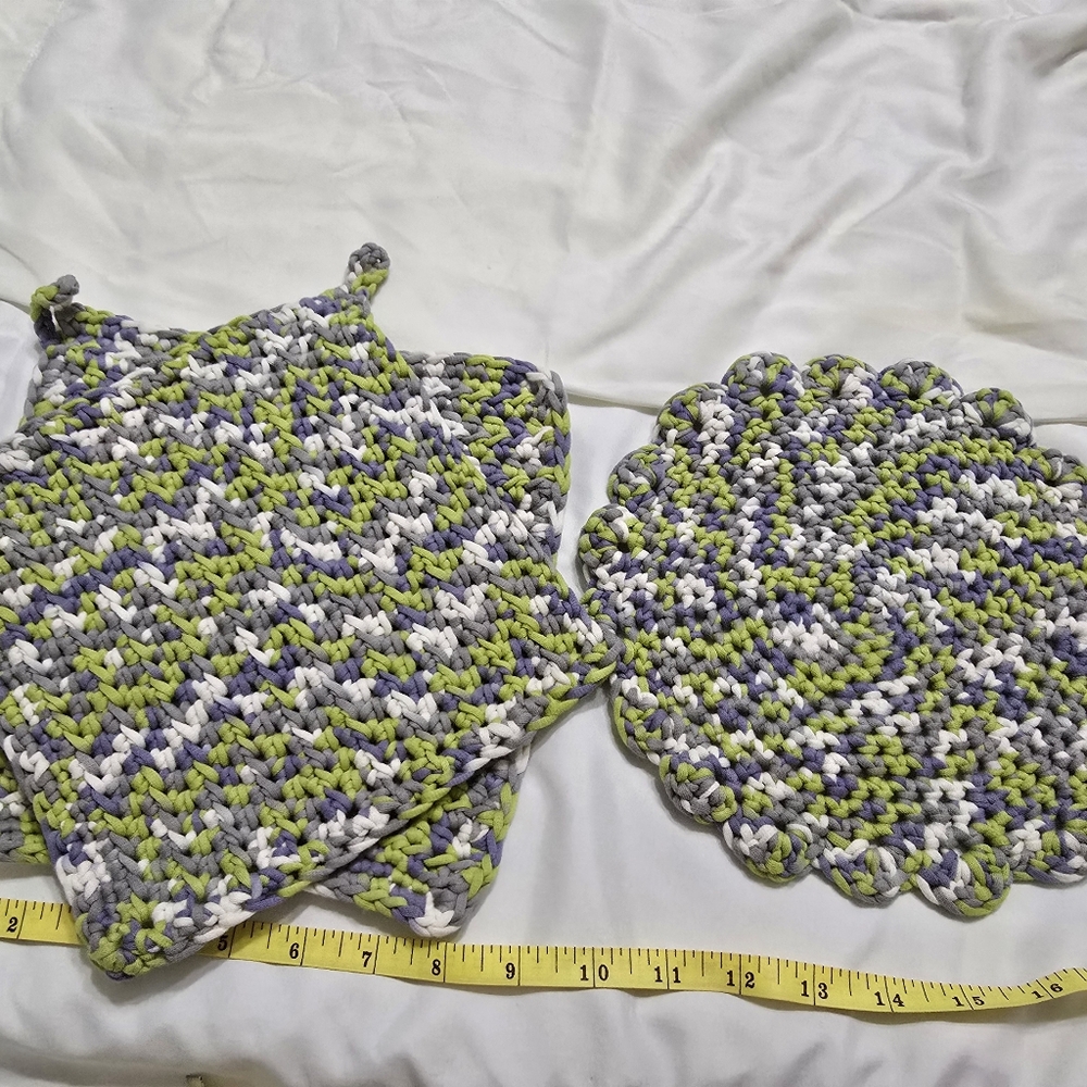 Handmade Multicolor Crochet Kitchen Set POTHOLDERS AND DISH PROTECTOR
